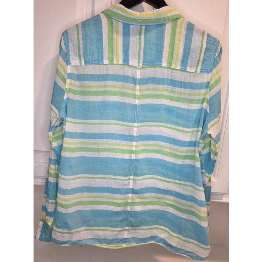 Stylus women’s XL striped 100% cotton long sleeve button up shirt blue green - Picture 7 of 10